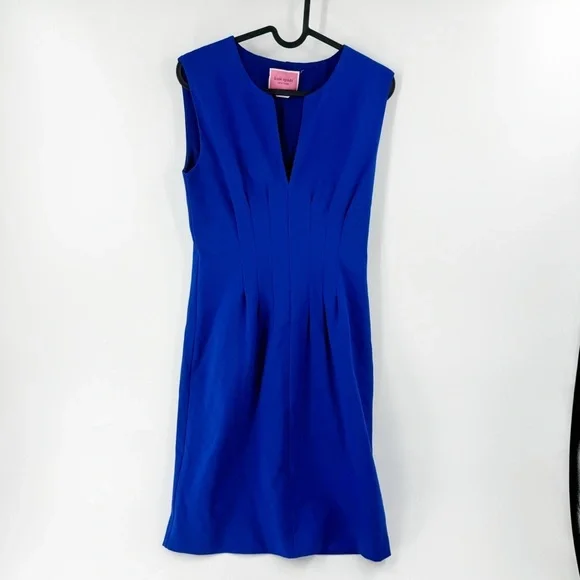 ✅ KATE SPADE ROYAL BLUE Seamed Ponte Dress V-NECK GATHERED WAIST SIZE 6 - Picture 2 of 6